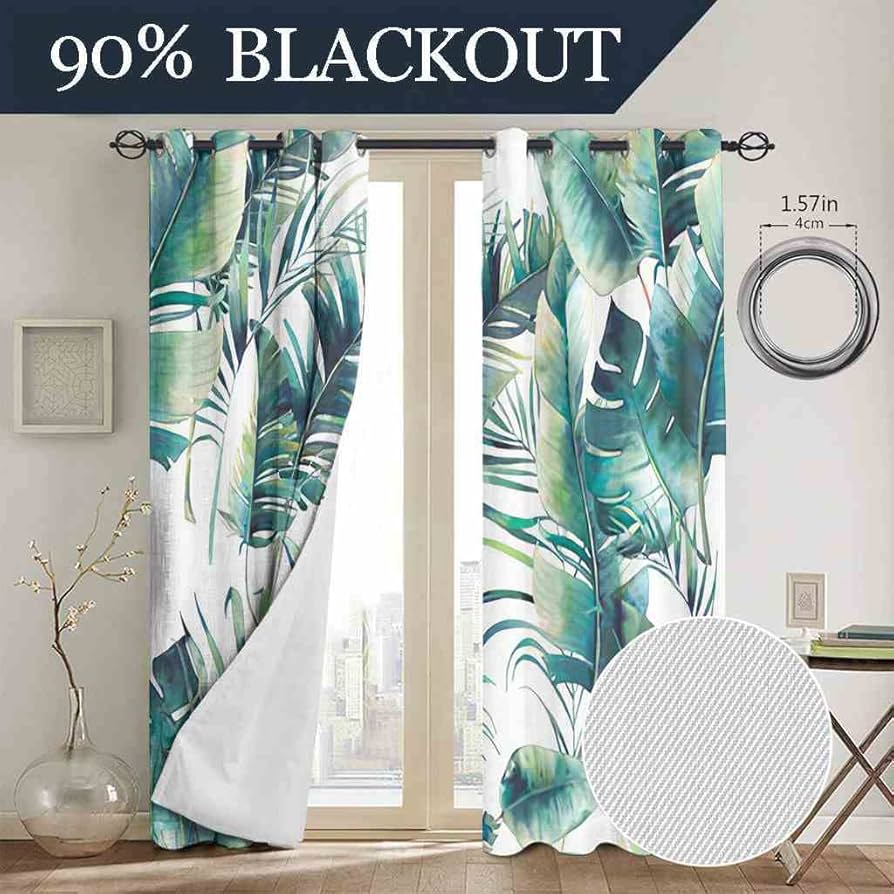 Amazon｜VISALUNA 遮光カーテン ヴィンテージスタイルの夏のヤシ