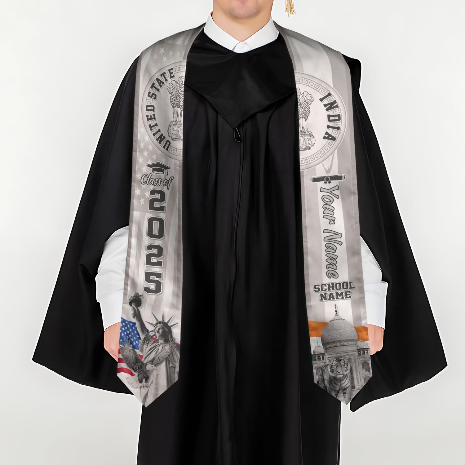 MonkeyVan Custom India Graduation Sash 2025, Personalized Indian Flag Graduation Stole, India Graduation Stole Class of 2025 S365