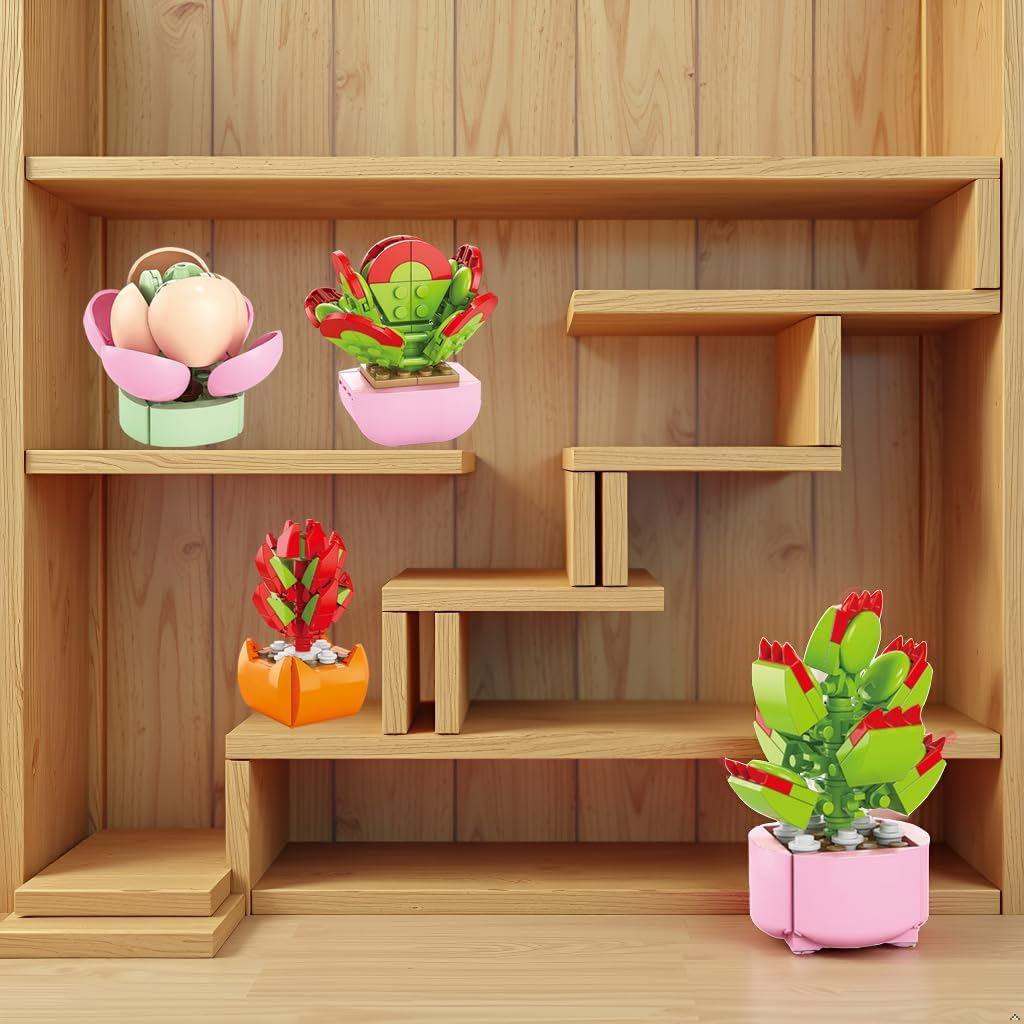 BRICHBROW 12 Pack Flowers Succulents Mini Building Set,Plant Building Blocks Toy, Gifts for Mother's Day, Valentine's Day,Easter Party Favors, Christmas Birthday Gift