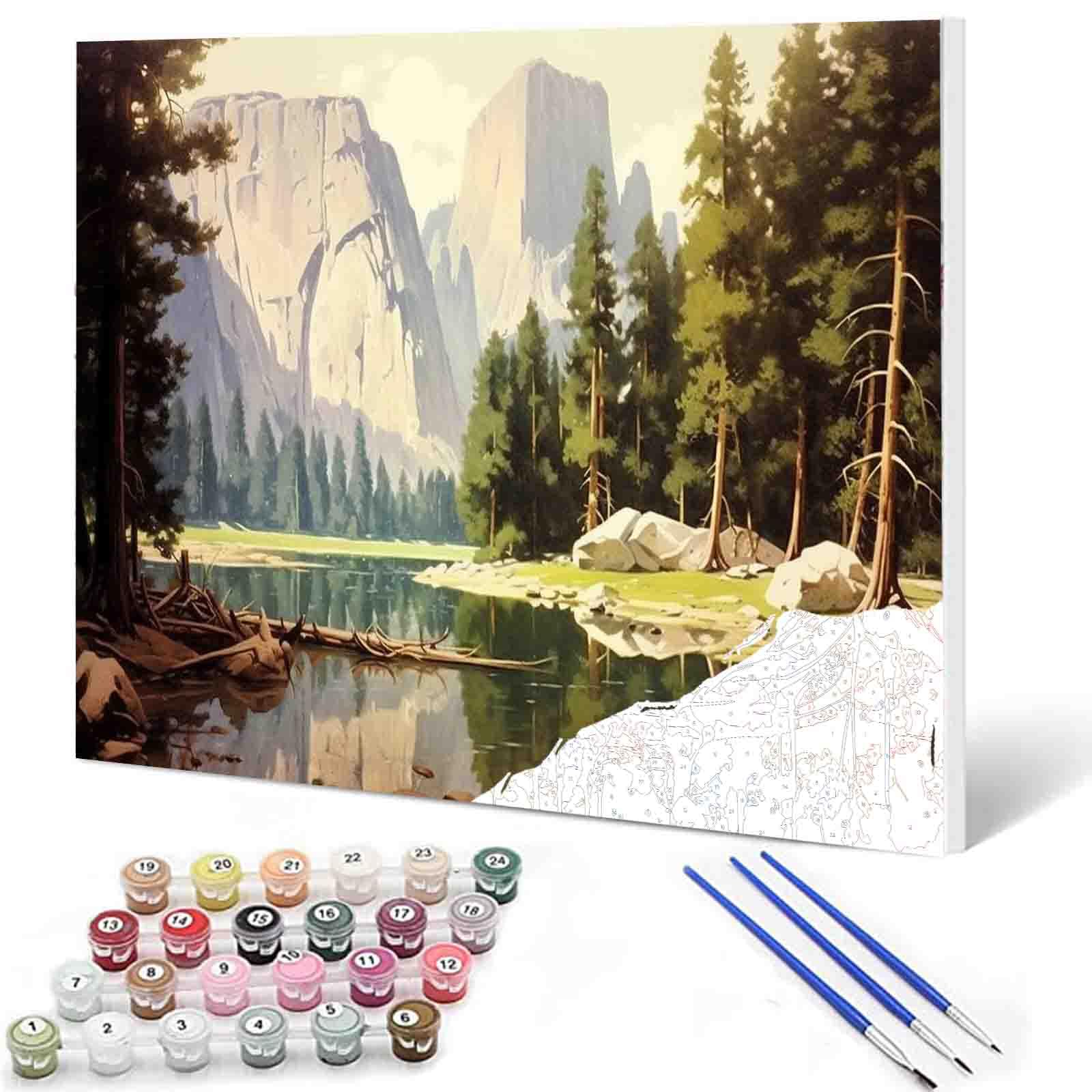 Natural Landscape DIY Paint by Numbers for Adults Forest Paint by Number Yosemite Oil Painting Paint by Number Kit for Kids Paint by Numbers for Adults Beginner 16X20 Inch Flameless