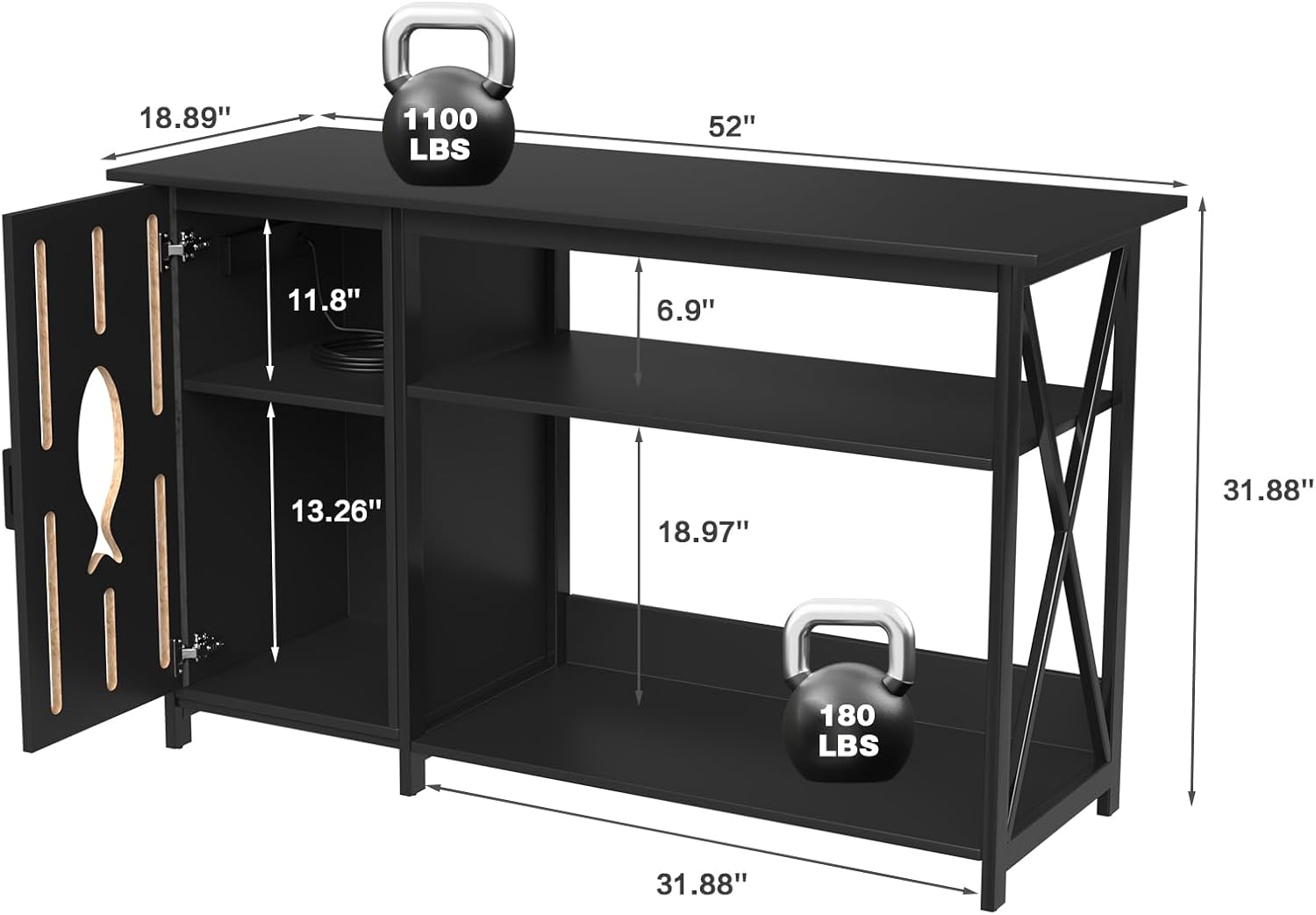 Dimensions and load capacity of the FFIQQ fish tank stand