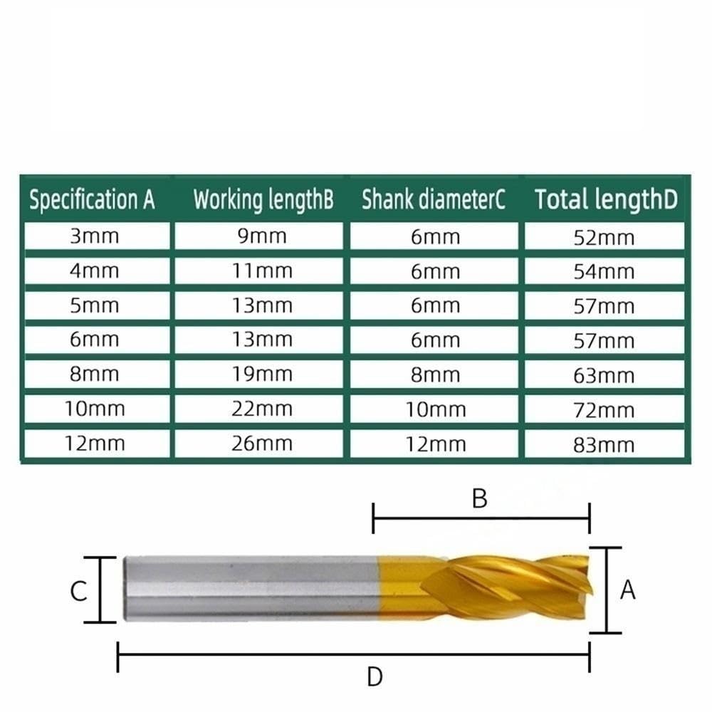 10 Pezzi Set Frese 3-12mm 4 Taglienti CNC Titanio Metallo