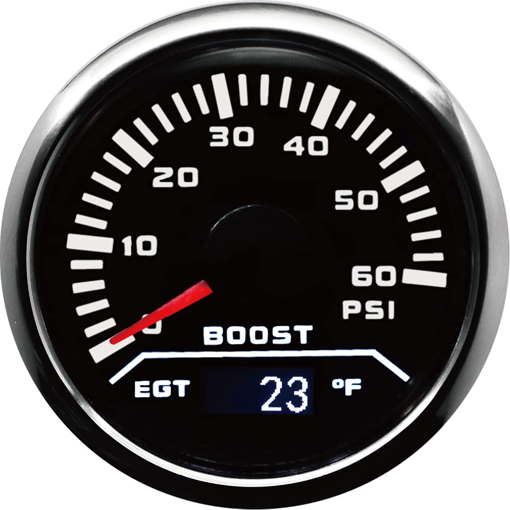 MOTOR METER RACING W Pro Series 52mm 2-1/16" 2 in 1 Turbo Boost 0-60 PSI & Pytometer EGT Exhaust Gas Temperature Gauge 0-1600°F Black Dial White LED Waterproof
