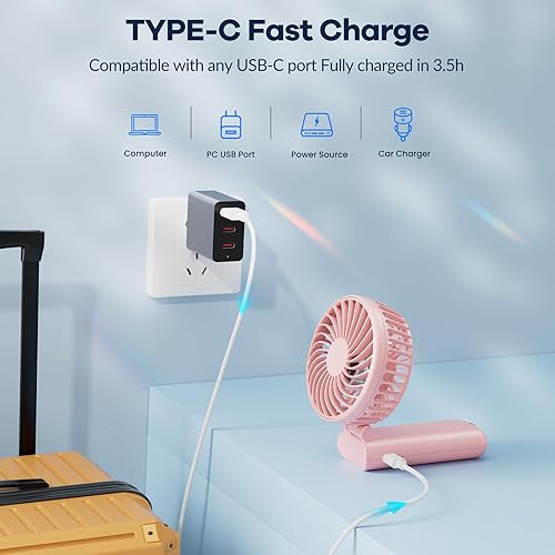 Miniatura 8 de HandFan Ventilador de mano mejorado, ventilador de mano de flujo de aire fuerte de 5 velocidades máximo 27 horas de trabajo, ventilador personal