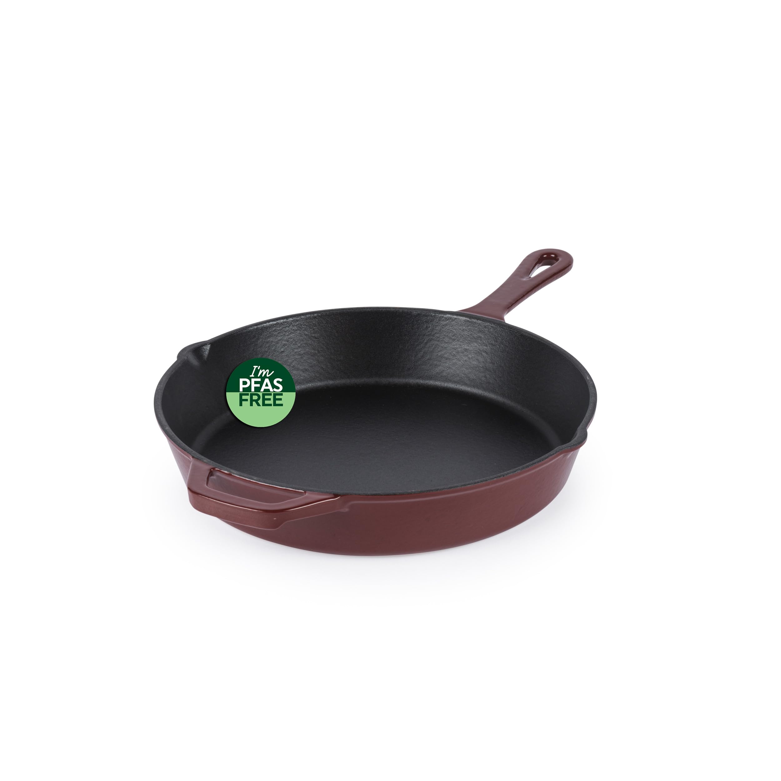Salter Chester Cast Iron Frying Pan - 26cm Universal Skillet, Oven Suitable to 240 °C, Grill, Fry & Sear, Hob to Oven to Table Cooking Pot, Induction Suitable, Enamel Coating, PFAS Free, Red