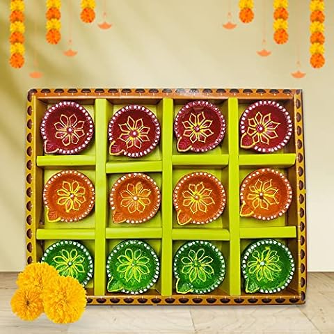 Genieland 12 Stück Diwali Dekoration Ton Diyas handgefertigt/handgefertigt Cover