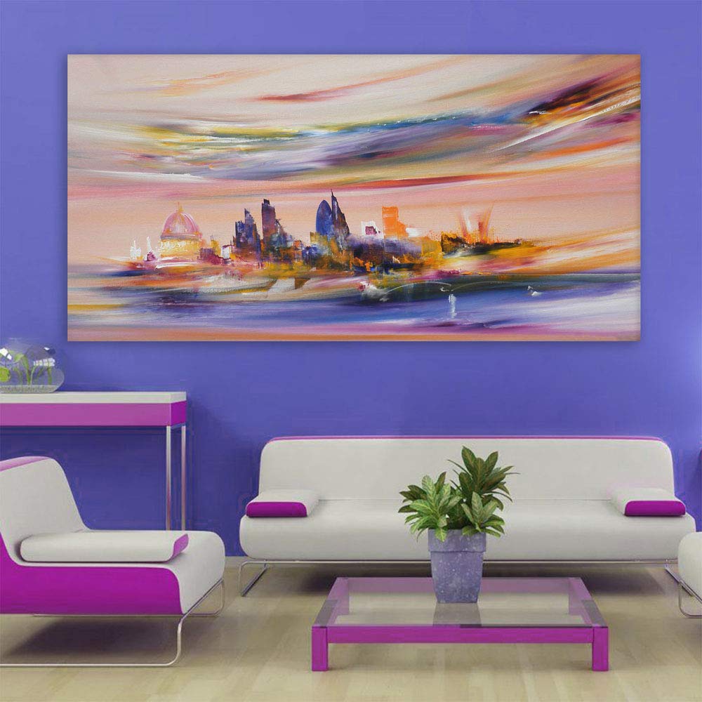 Inephos The City of Dreams - Cities Theme Beautiful Framed Canvas Wall Painting (Multicolour, 85cm X 40.5cm), Abstract