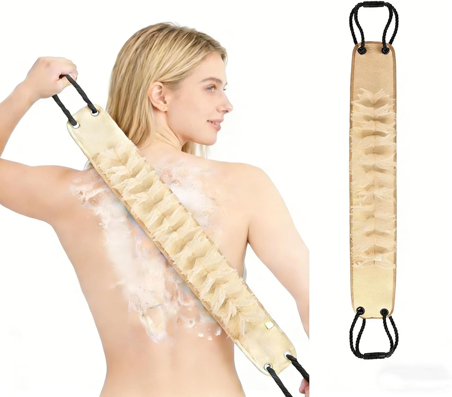 Back Scrubber for Shower for Women Men, 38" Double-Sided Loofah Exfoliating Body Scrubber with Handles, Back Exfoliator Body Cleaner to Scrub Your Skin, Bath Scrubber for Body, Back Washer for Shower