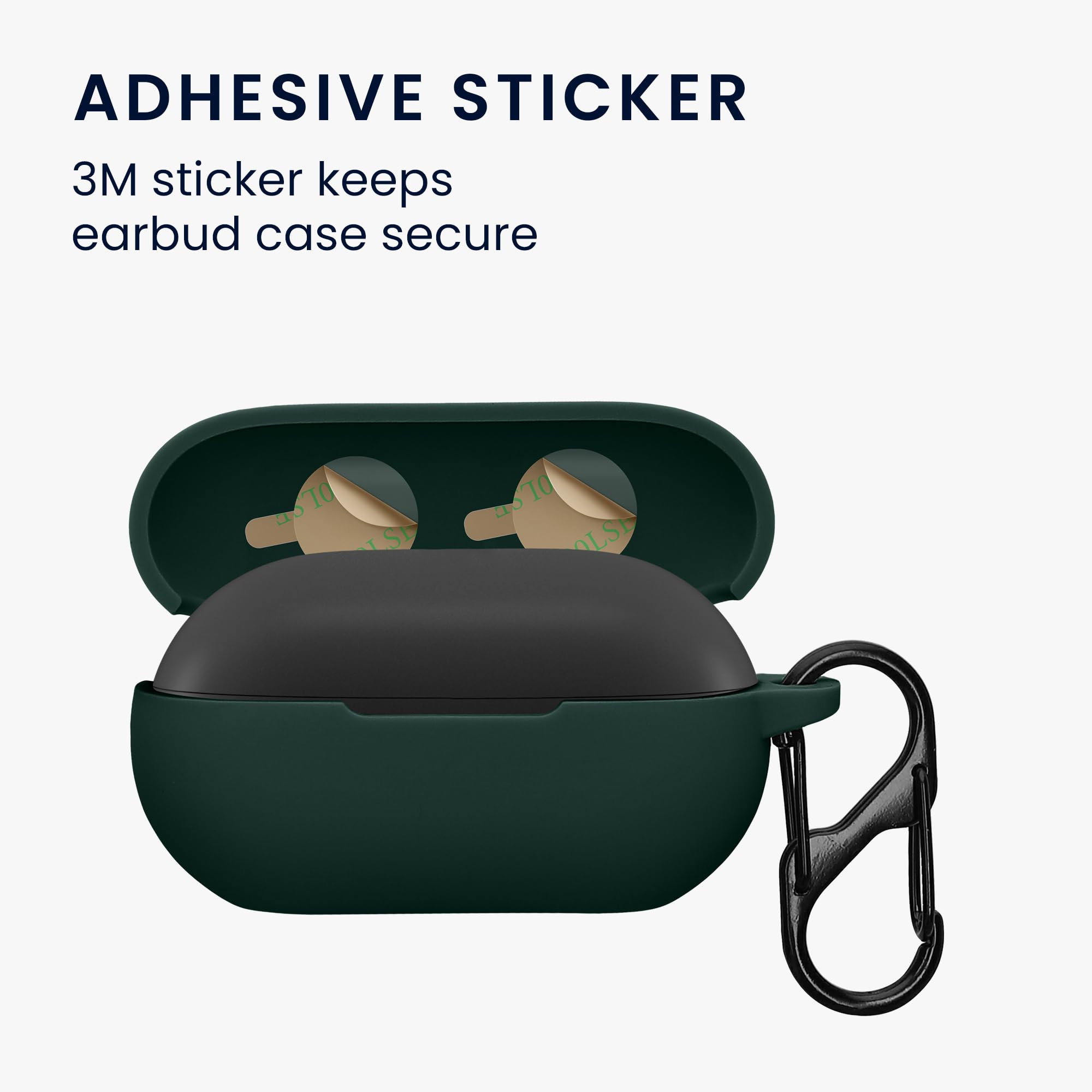 kwmobile Silicone Cover Compatible with Beats Solo Buds - Case Cover Stick-On Skin with Clip - Dark Green - Image 3