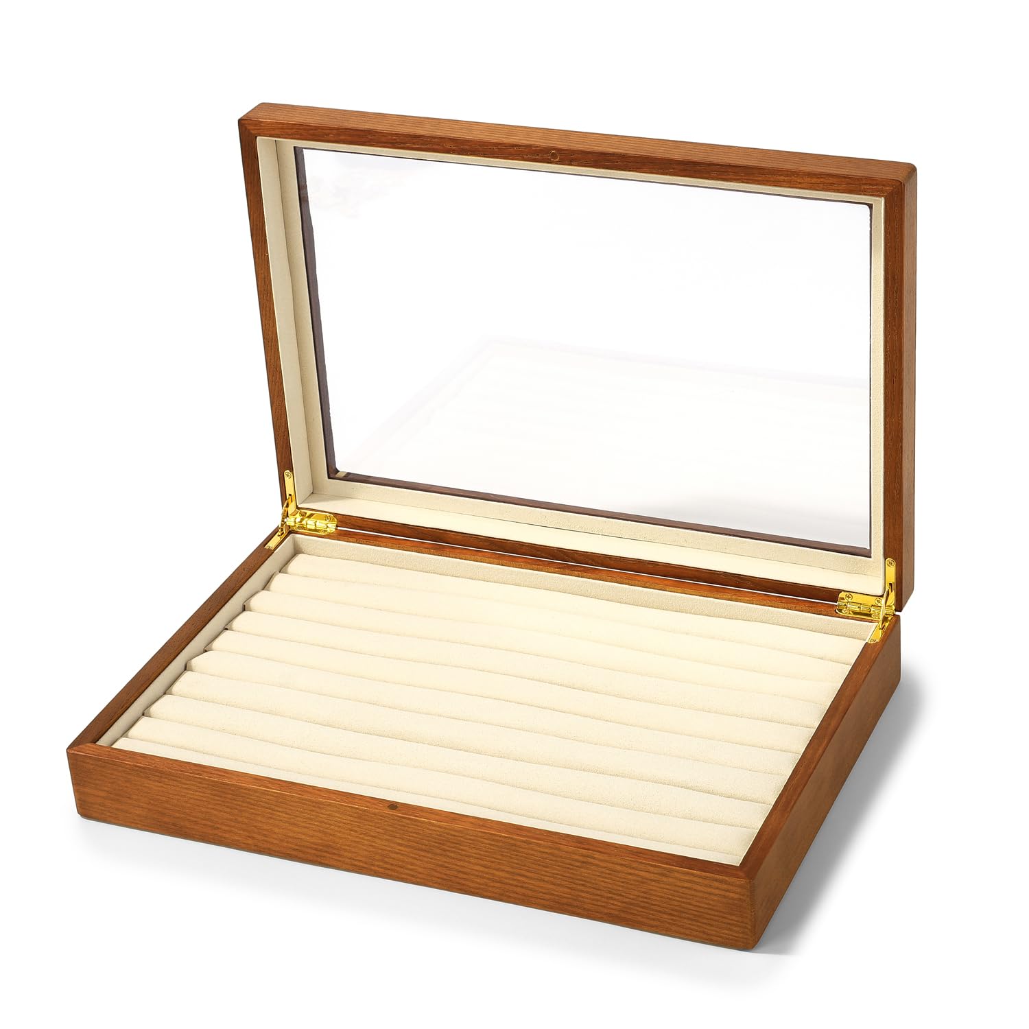 Oirlv Legno Massiccio 9 Slot Scatole Per Gioielli Per Anello Orecchini Storage Box, Scatola Di Gioielli Signore, Scatola Espositiva,Portaoggetti(Bianco Crema)