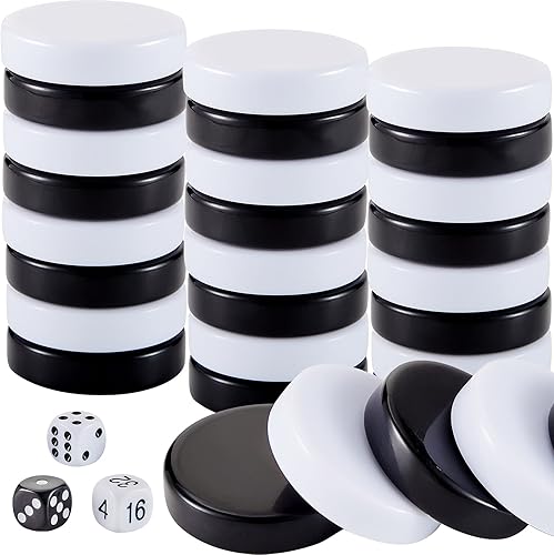30 piezas de backgammon - Damas de repuesto de 1.25 pulgadas, piezas de juego de mesa con 5 dados y bolsa de almacenamiento con cordón para damas