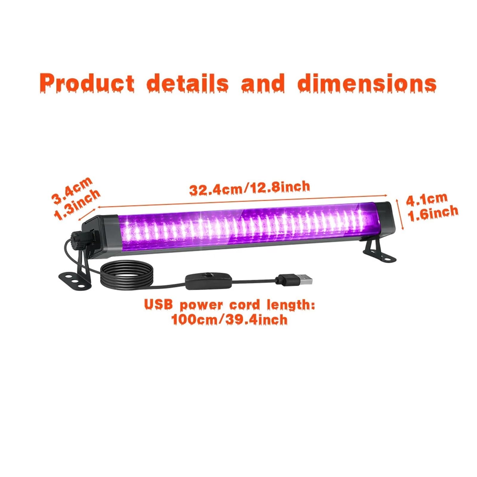 Tubo de luz negra LED 60 luces - Con interruptor, rotación 360 ​​grados, lámpara UV for fiestas fluorescentes, arte corporal, Halloween y Navidad, Multiuso confiable(60LEDs-3P)