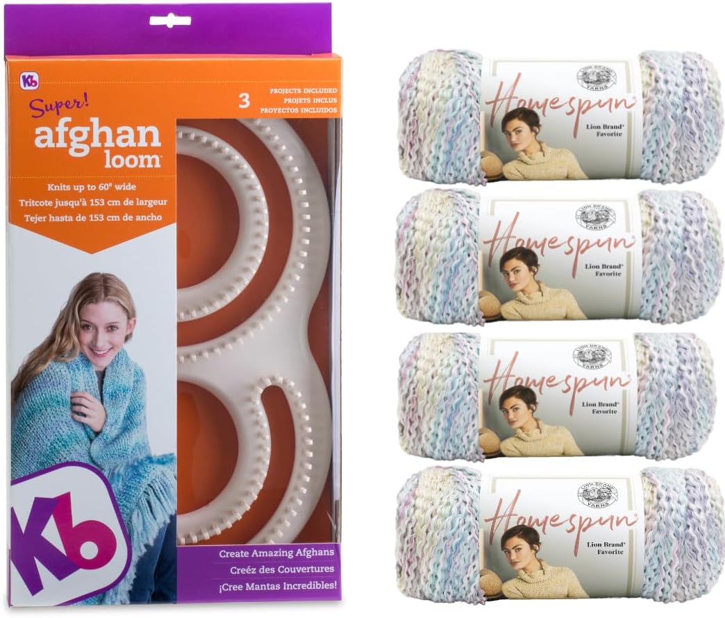 Authentic Knitting Board Afghan Knitting Loom & Knitting Kit with Yarn for Blankets (Afghan Loom with Yarn Kit)