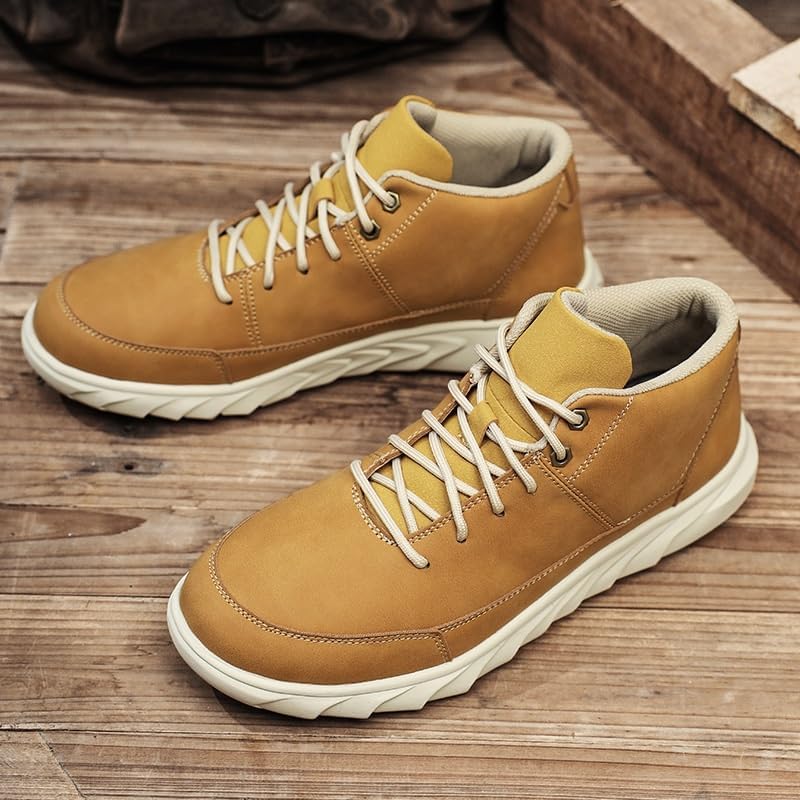 Shoes Men's Mid-Cut Lace Up Thick Soled Leather Boots Fashionable Round-Toed Soft-Soled Oxford Shoes Men Versatile Casual Shoes for Travel Shopping Driving(White-Dinosaur Doodle4,9.5)