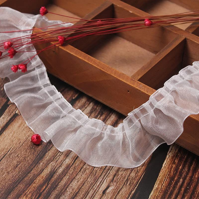 Spitzenborte Weiß und Schwarz Organza 3D Plissee Spitze Stoff Handarbeit, Rüschenborte Fransenborte Schneidermaterial (Größe:2.5 cm breit) (Schwarz) (Weiß)