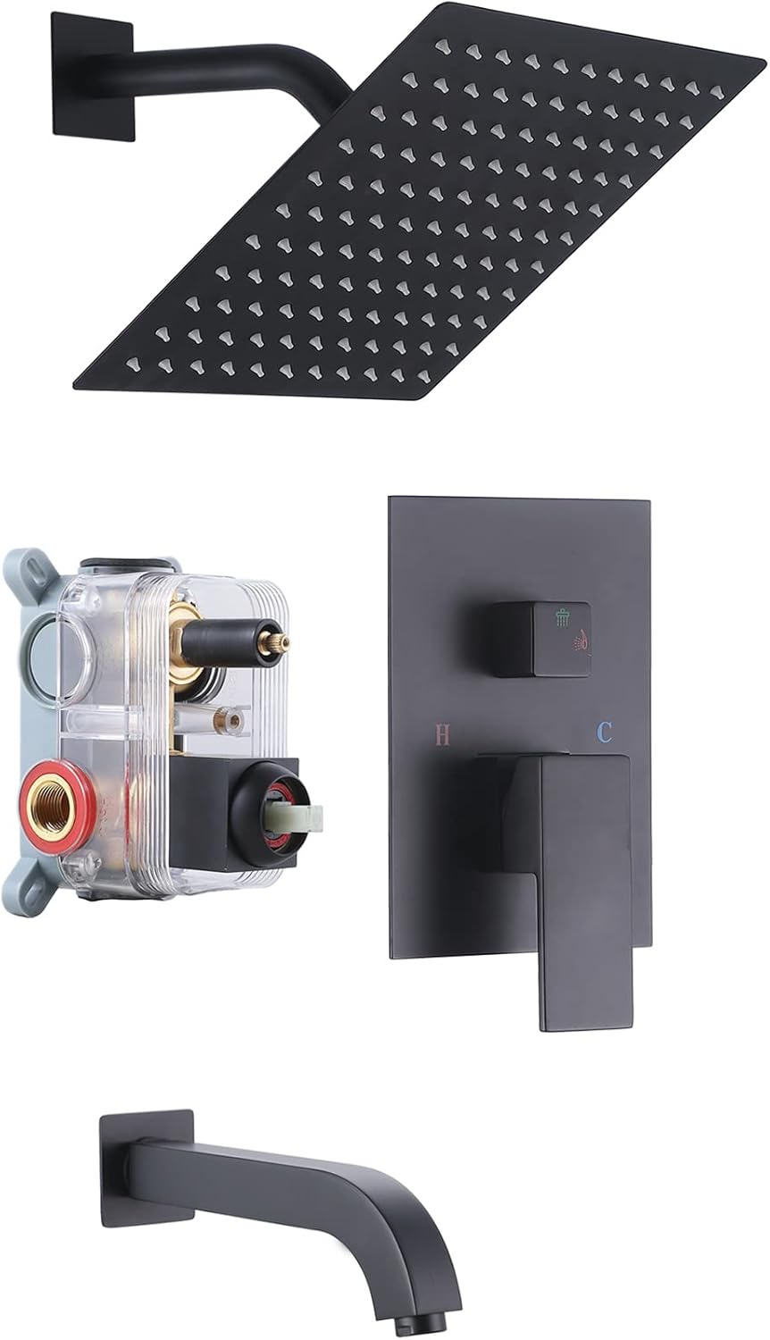 VALISY Modern Matte Black Bathtub and Shower Faucet Set, Bathroom