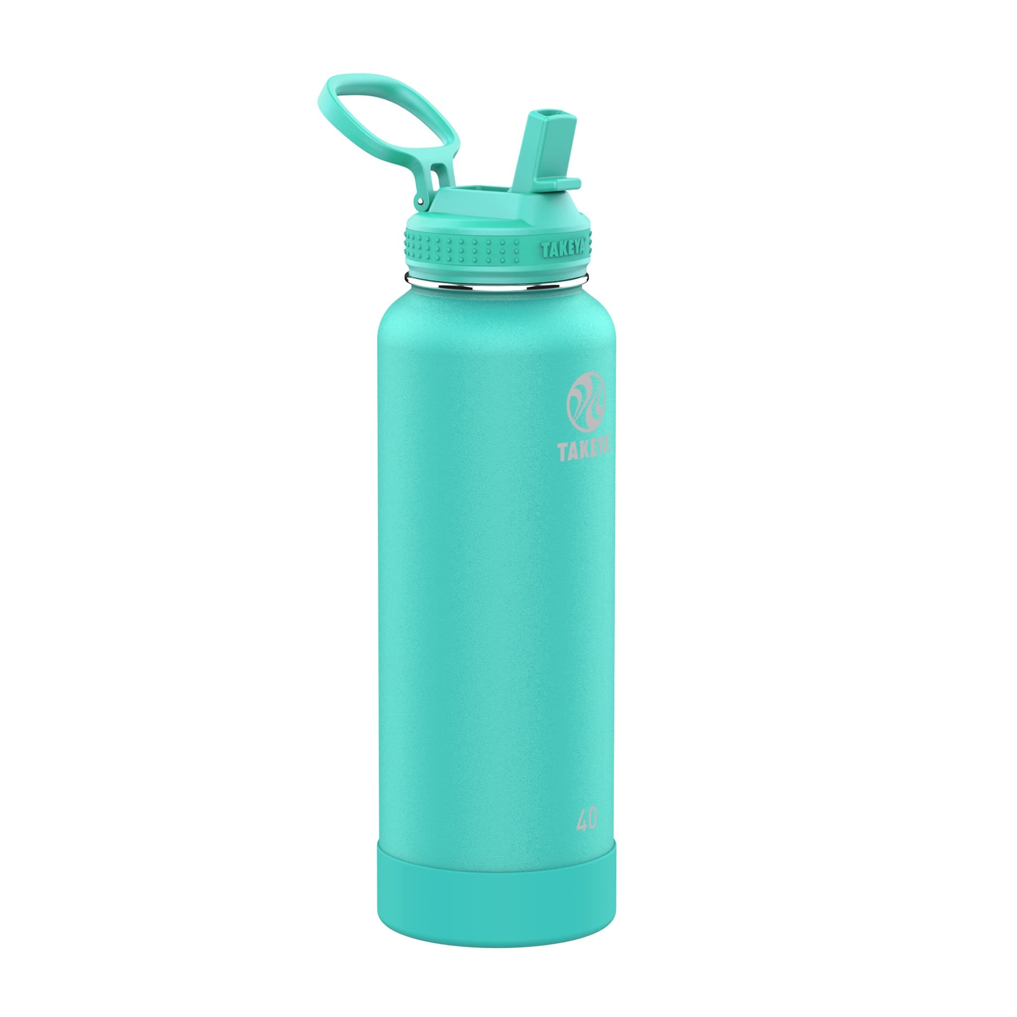 Takeya 40 oz Actives Stainless Steel Water Bottle with Straw Lid – Leakproof, Double-Wall Insulated, Keeps Drinks Cold 24 hrs/Hot 12 hrs, BPA-Free, Powder-Coated, Gym & Travel, Teal