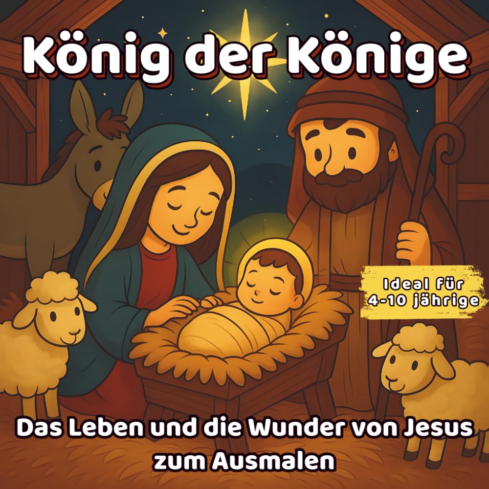 König der Könige – Christliches Malbuch für Kinder 4-10 Jahre | 49 Motive aus dem Neuen Testament | Bibelverse und Erklärungen zum Ausmalen | Jesus Leben Malbuch für Kinder 4–10 Jahre
