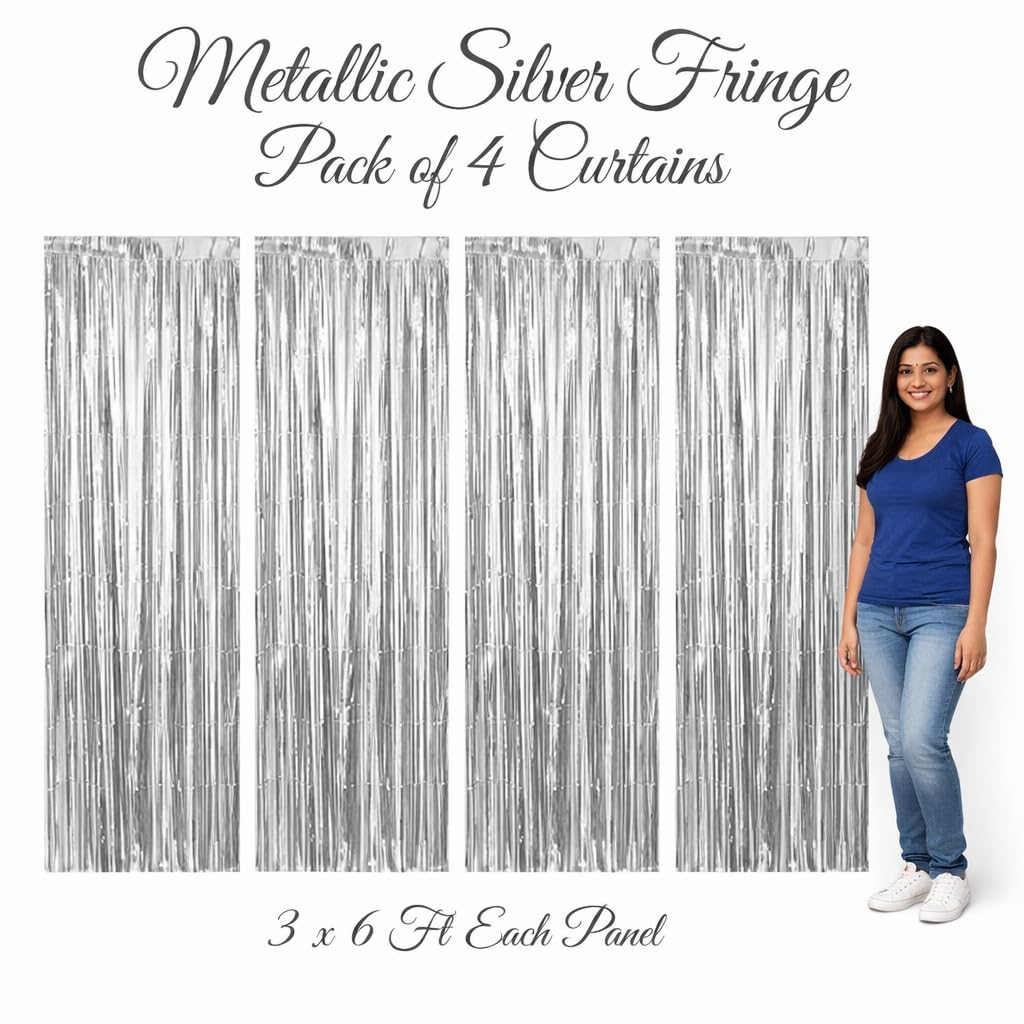 Propsicle Silver Foil Fringe Curtains Disco Theme Birthday Decoration