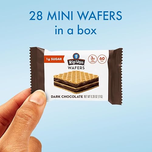 Miniatura 3 de Rip Van - Mini galletas de oblea de chocolate oscuro, bocadillo saludable bajo en azúcar, 28 unidades