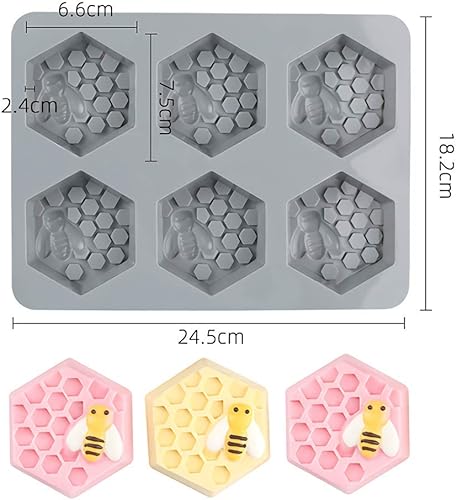 Miniatura 2 de Juego de 2 moldes de jabón de panal de abeja, hexagonal 3D y colmena redonda de silicona para magdalenas, molde para hornear magdalenas, molde para