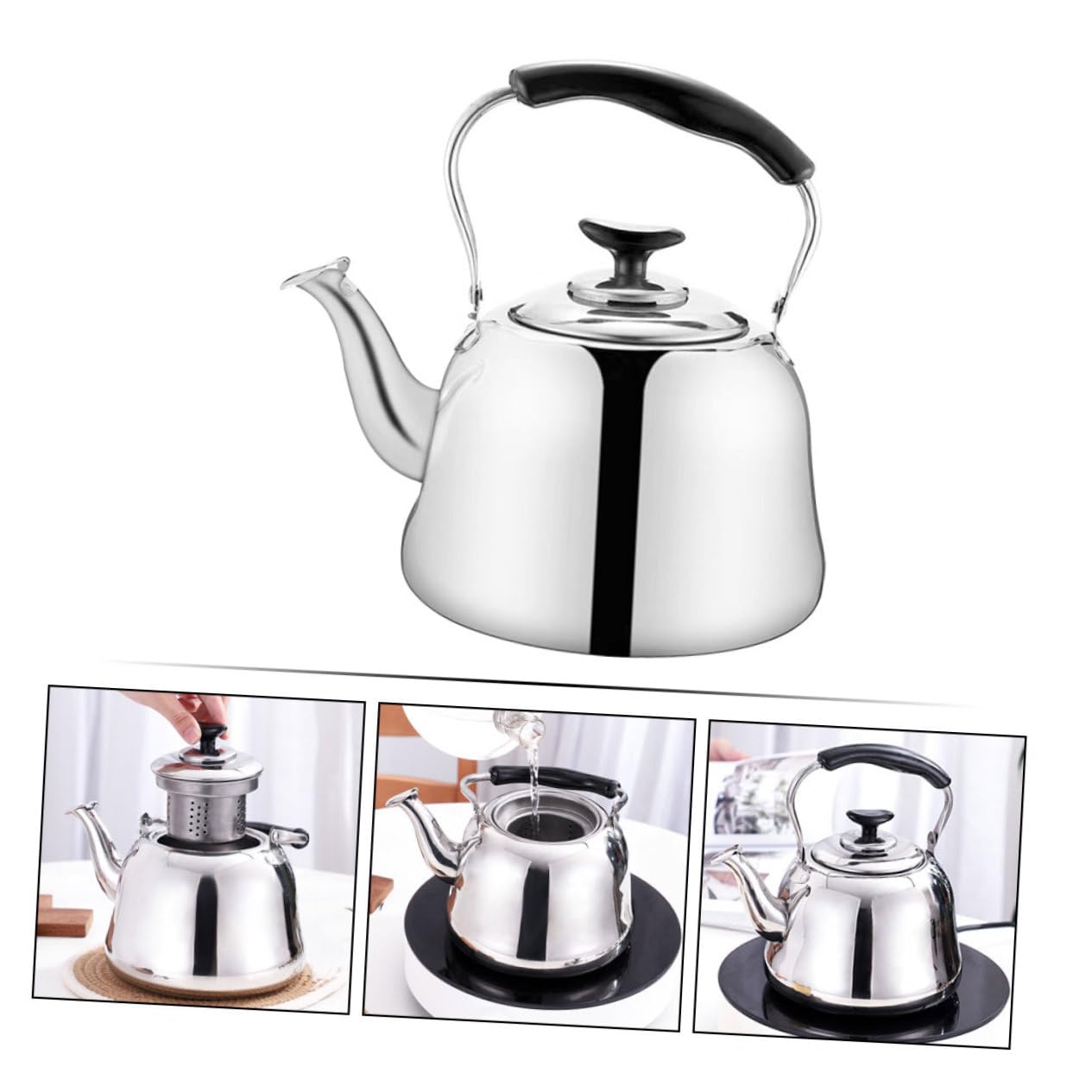 Tetera de Acero Inoxidable con emisión de Sonido, colador de té, hervidor de Agua, Mango Resistente al Calor, antiescaldaduras, para Uso doméstico y hostelería.