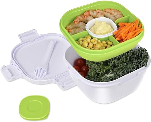 Recipiente de almuerzo para ensalada a prueba de fugas con tazón de mezcla de ensalada de gran capacidad, bandeja estilo bento, recipiente de salsa,