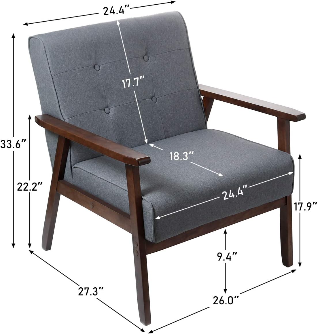 Buy Mid Century Retro Modern Accent Chair Wooden Arm Upholstered Tufted Back Lounge Chairs Seat Size 244 183 Deep Square Leg Gray Online In Indonesia B07pgf8z7g Buy Mid Century Retro Modern Accent Chair Wooden Arm Upholstered Tufted Back Lounge Chairs Seat Size 244 183 Deep Square Leg Gray Online In Indonesia B07pgf8z7g