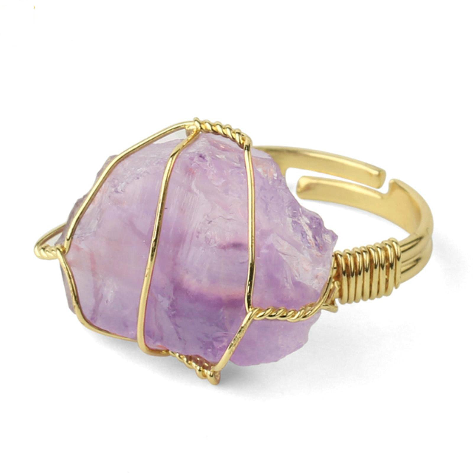 Anello Cocktail In Pietra Naturale Di Quarzo Rosa – Fatto A Mano, Filo D'Oro, Regolabile – Gioiello Cristallo Reiki Per Donna - 2