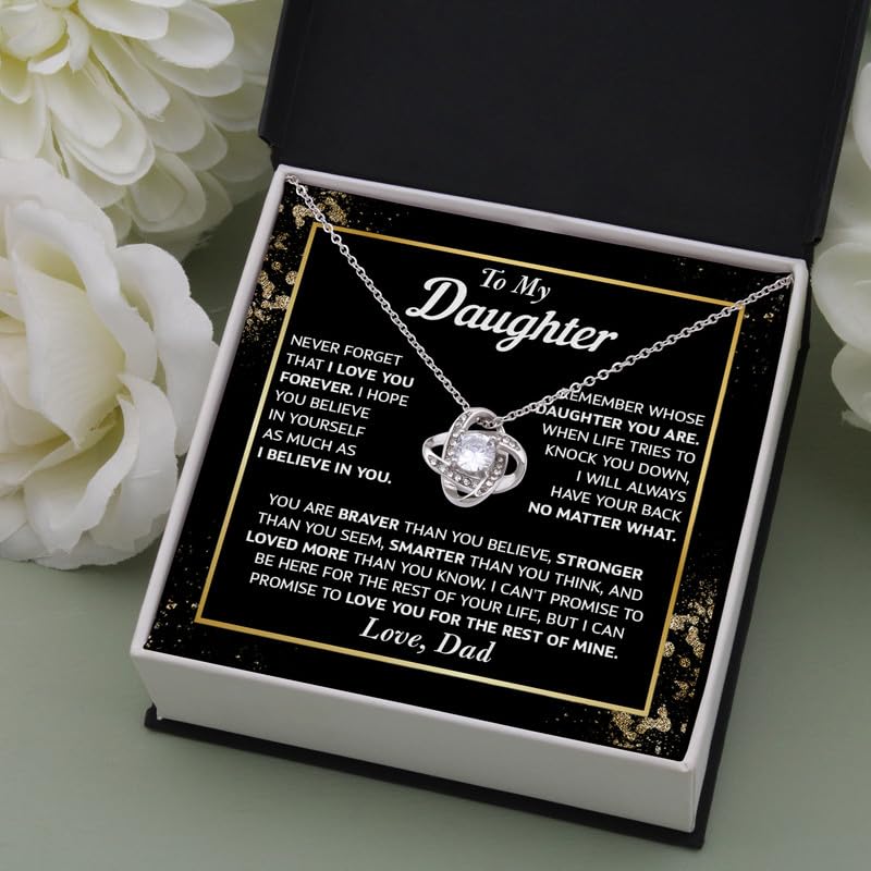 To My Daughter Love Knot Necklace from Dad, Daughter Necklace with Heartfelt Message Card & Gift Box, Birthday Gift, Graduation Christmas Gifts for Her2