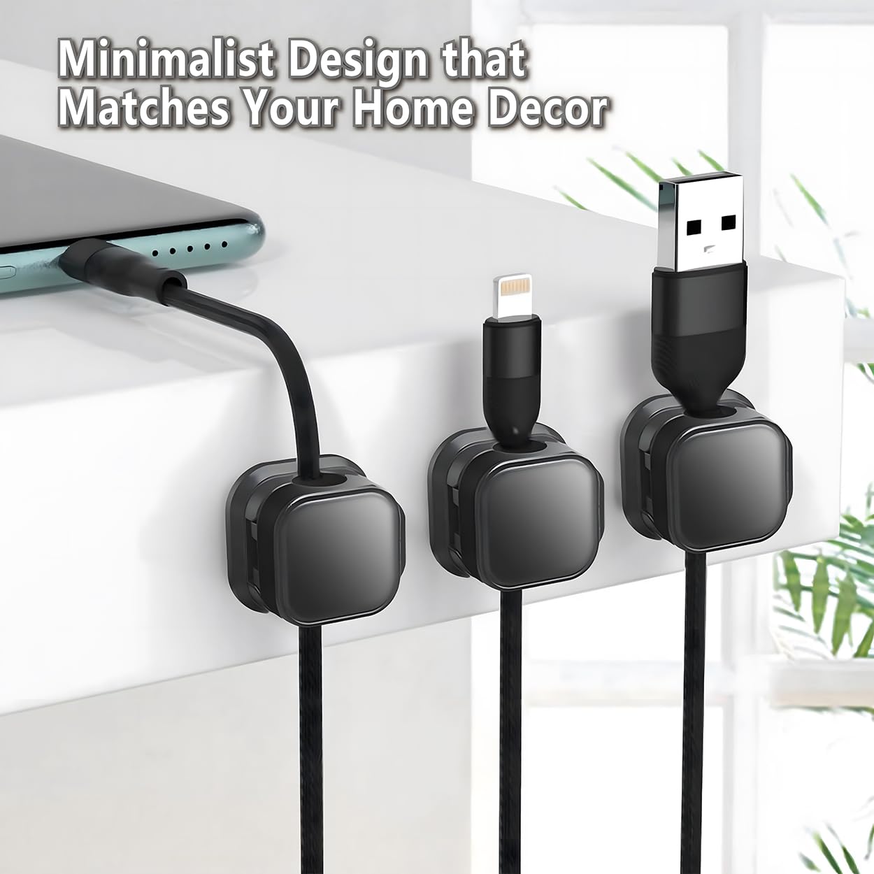 10Pcs Cable Clips, Cord Holder, Magnetic Clips, Cord Holder for Nightstand, Hide or Organize Phone Charging Cables, Various Power Cords, for Home, Office, Desk, Nightstand, Car (Black) — Amazon image 5