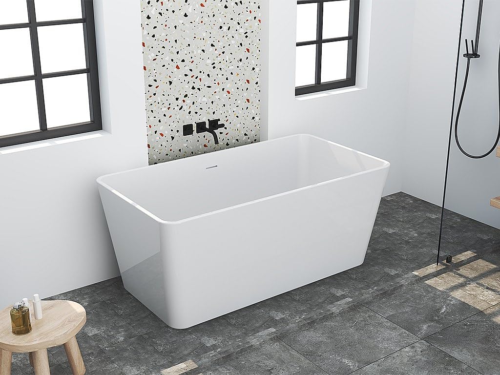 Vente-unique-Bañera exenta rectangular - 208 L - 150 x 75 x 55 cm - Blanco - Acrílico - SPICARA