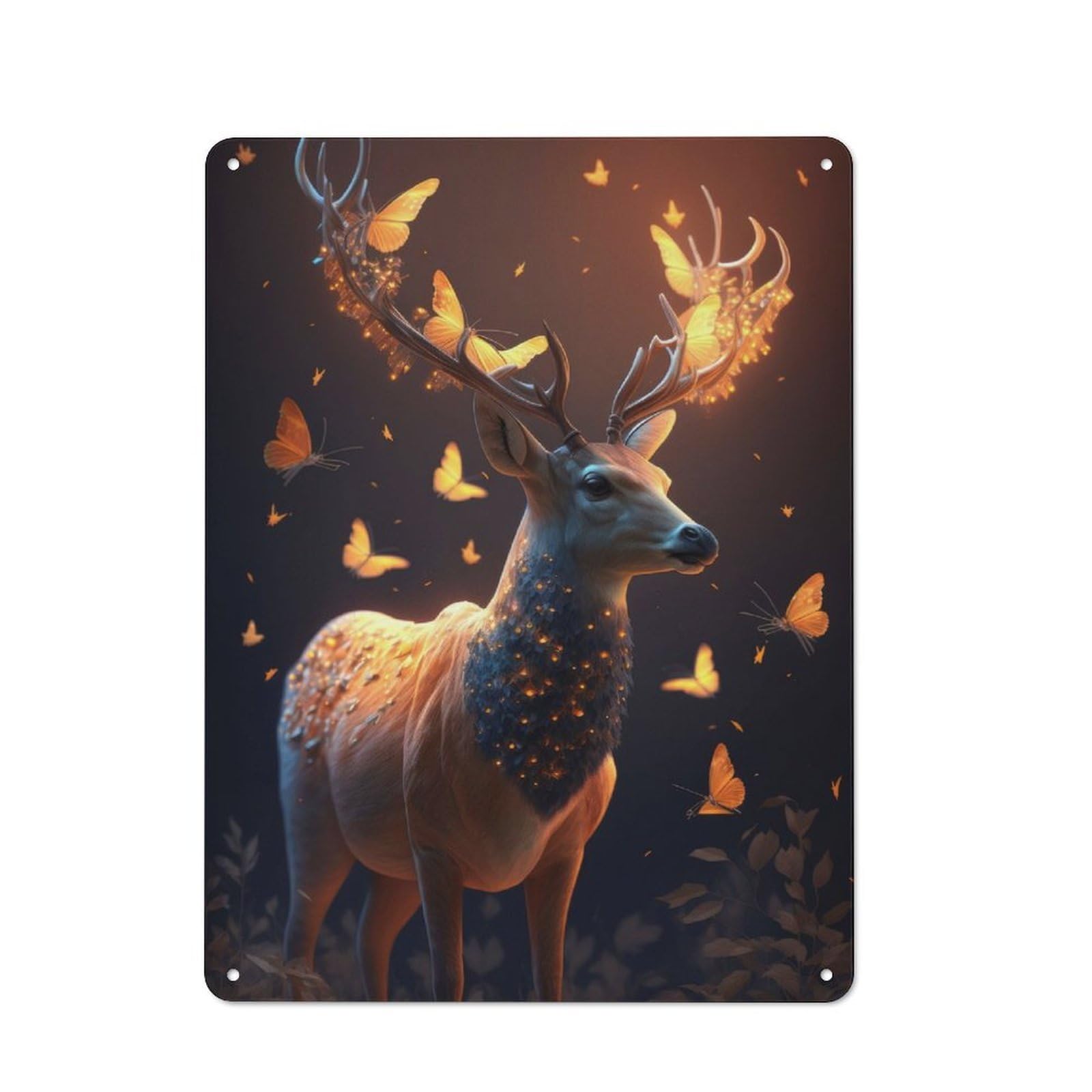 Junmoney Fantasy Butterflies Deer Tin Wall Plaque 40X30cm With For Garage Or Workshop, For An Autumn Wall Display In Garage And Workshop