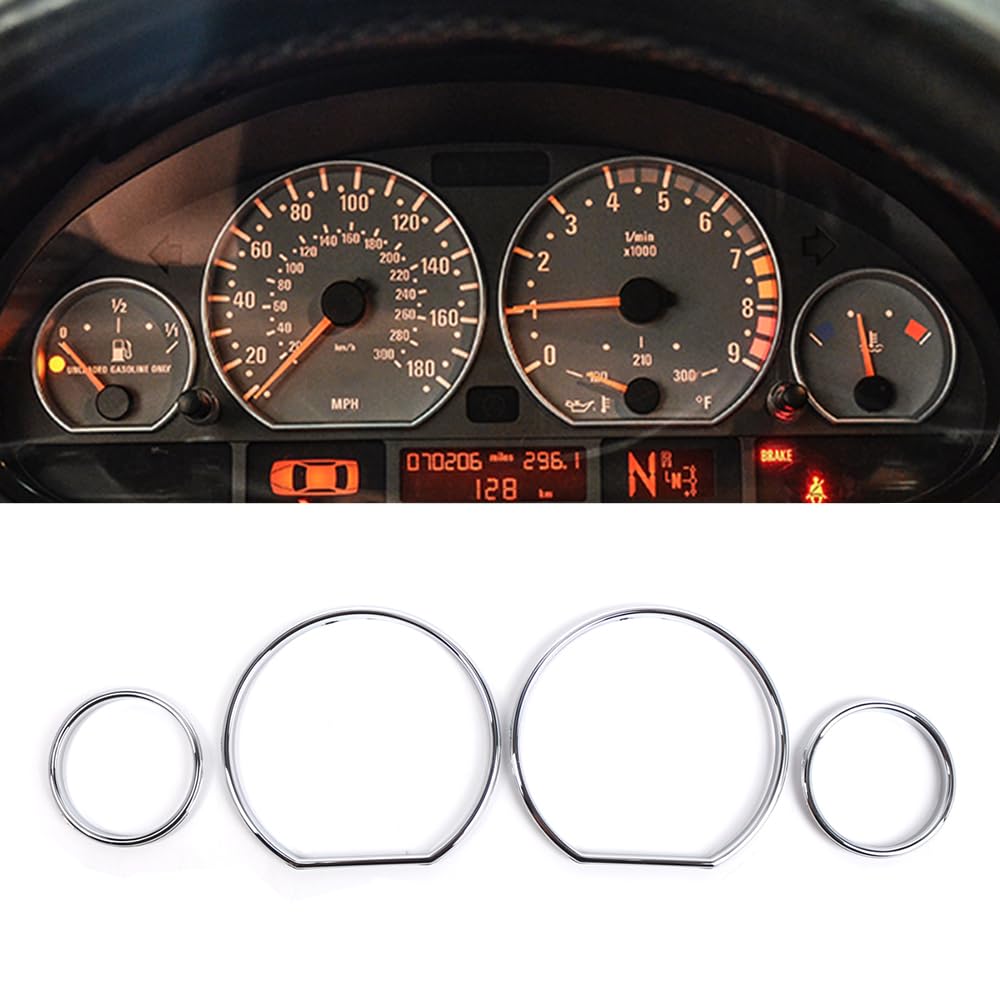 Riloer Tachometer-Zifferblattringe, verchromter Tachometer-Zierring, 4-teilige Instrumenten-Tachometerringe, Blenden kompatibel mit BMW E36 3er-Reihe 1990–2000 (mit VDO-Tachometern)