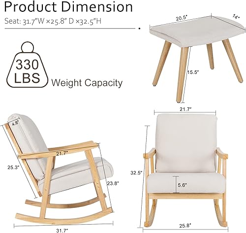 Miniatura 2 de Okeysen Mecedora para guardería mecedora moderna con otomana para lactancia silla decorativa de mediados de siglo tela tapizada para sala de estar