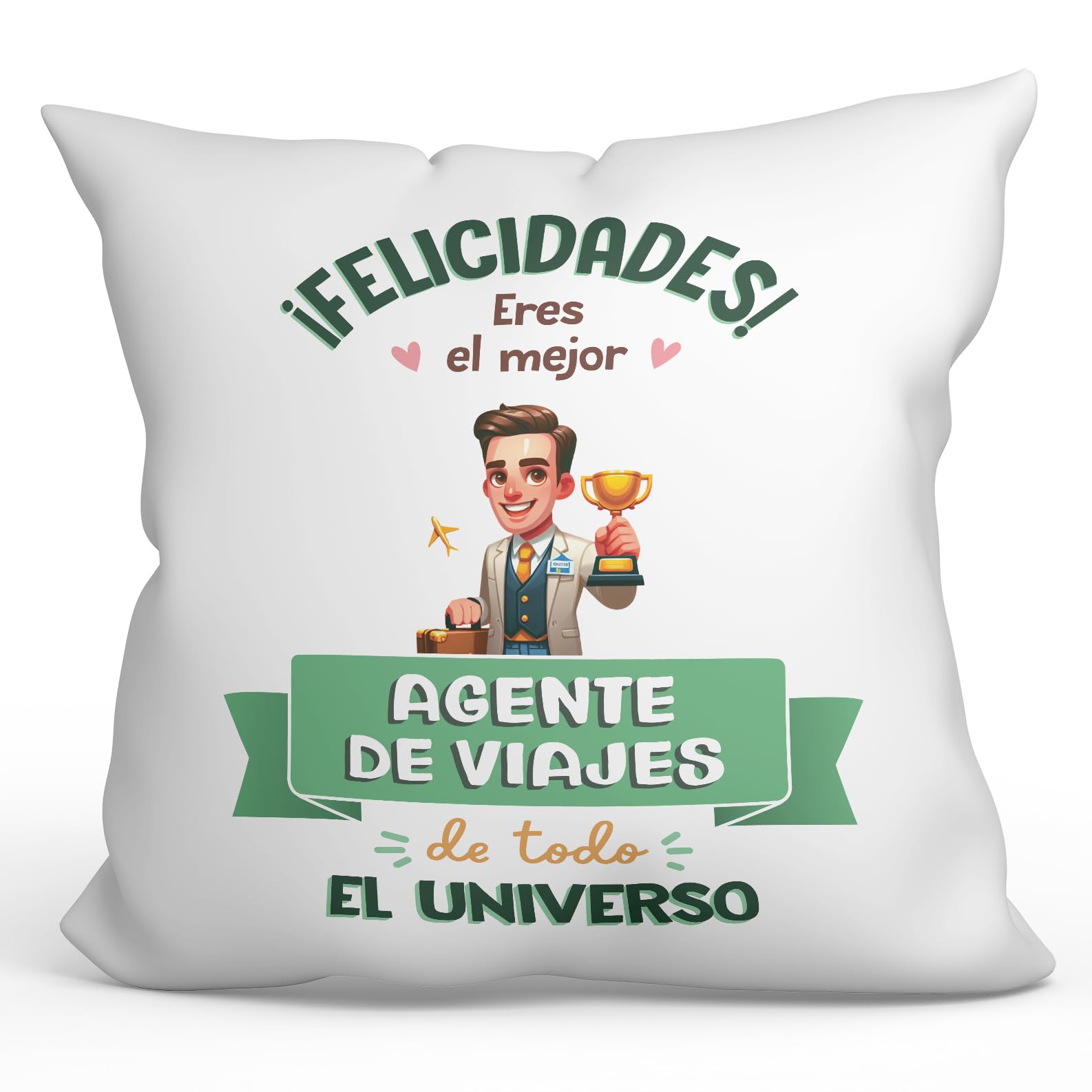 MUGFFINS TRAVEL AGENT man Cushion Padding included - in Spanish - Mejor Universo Trofeo - Funny gift - Pillow: cover and filling 15.7x15.7 inches