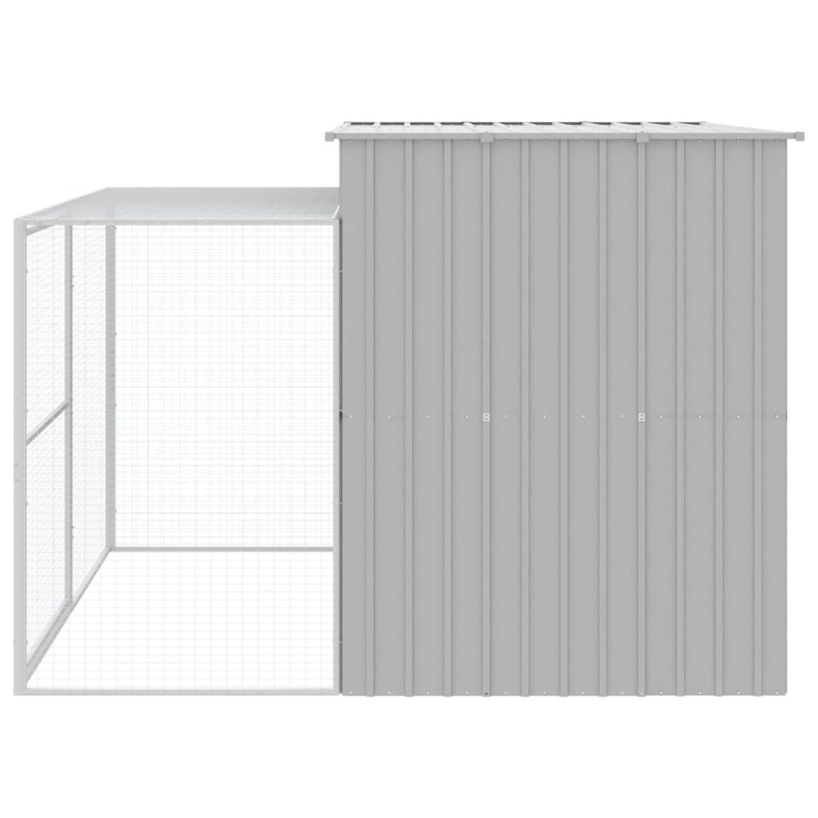 Homgoday Cuccia per Cani con Recinto in Acciaio Zincato, Grigio Chiaro, 214x253x181 cm, Area Gioco Esterna con Tetto e Porta