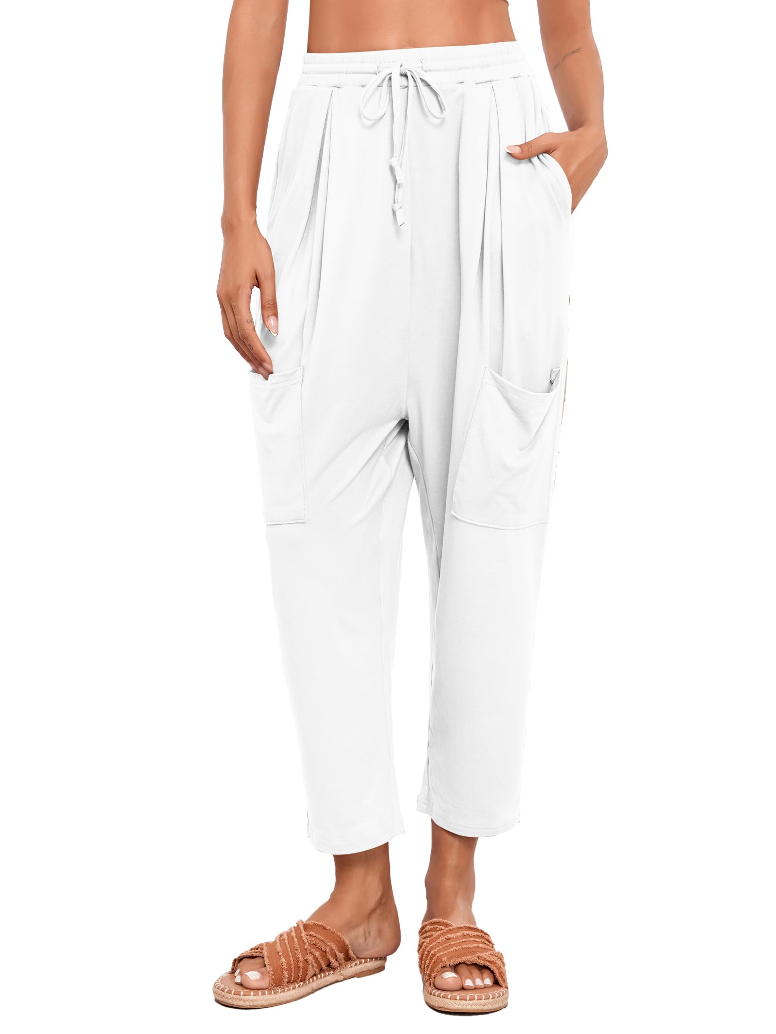 Famulily Damen Oversized Harem Hosen Kordelzug Stretch Cropped Hosen Casual Hosen mit Taschen S-XXL