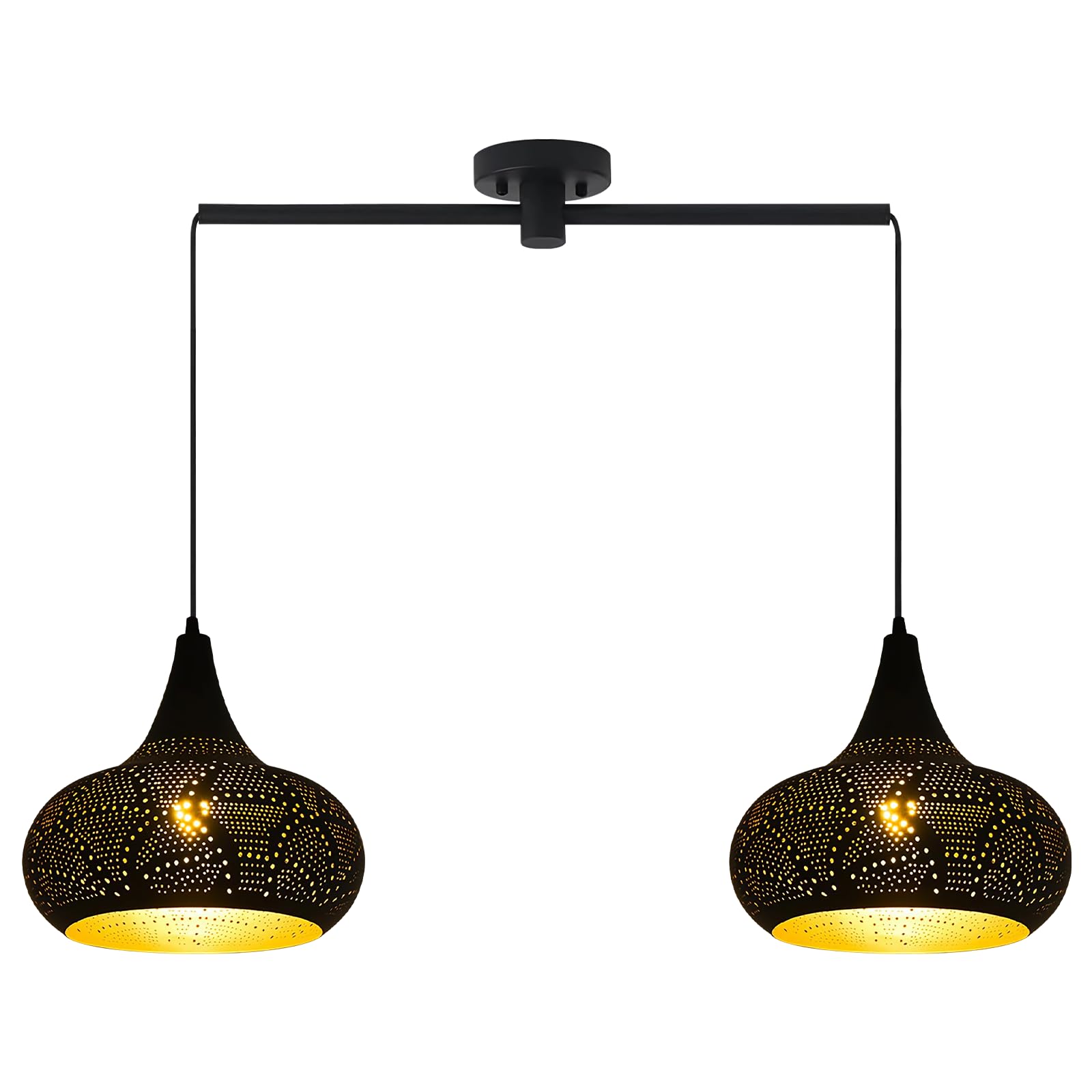 Moroccan Pendant Light Fixture 2-Light Design Black Hanging Lamp