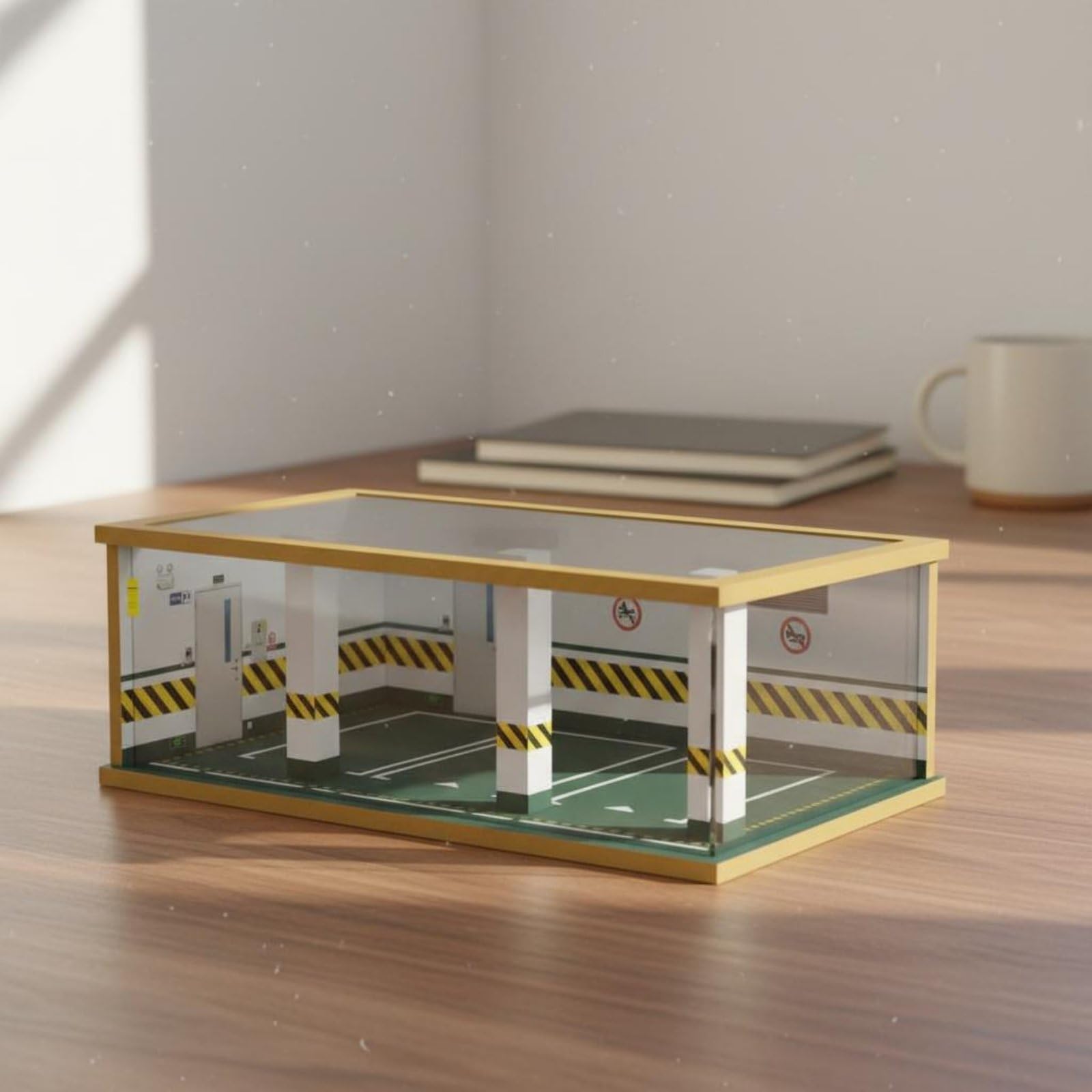Harilla Car Garage 1 24 Maßstab Parkhaus Diorama Vitrine Modellauto Display Vitrinenkasten Präsentationsgehäuse Beleuchtung Holz Gestell Acryl Abdeckung