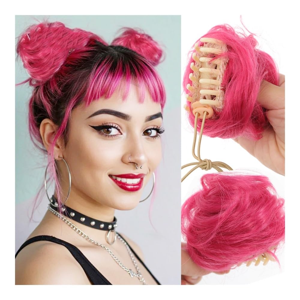 LIXIONGQUANLAL Messy bun hair piece, Synthetic Wavy Hair Bun, Claw Clip Ponytail Extension for Women,Hair bun wig(Taro purple)