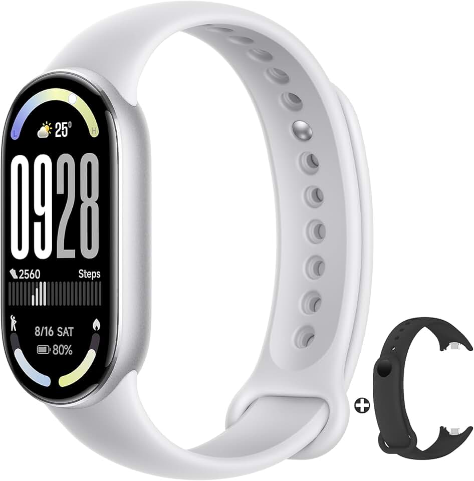 Xiaomi Smart Band 10 - Pulseira inteligente, autonomia de até 21 dias, tela AMOLED de 1,72", taxa de atualização de 60 Hz, 5 ATM, sensor de frequência cardíaca, app Mi Fitness, cor prata (versão ES)