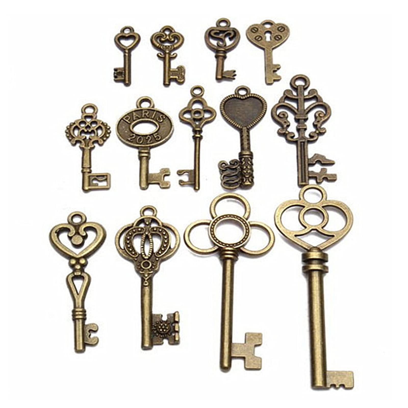 Supkeyer 13Pcs Mixed Vintage Keys Antique VTG Old Brass Skeleton Keys Lot Cabinet Barrel Lock DIY Necklace Pendant for Wedding Party Favor & Birthday Party