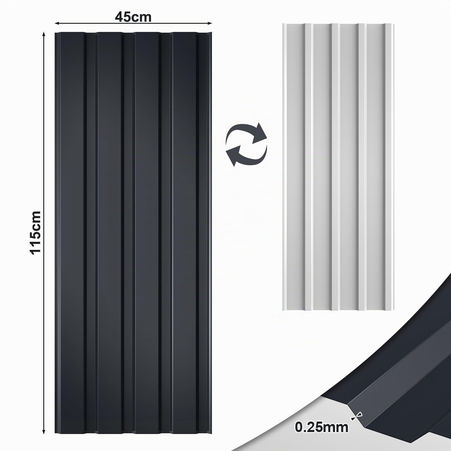 Chapa trapezoidal para techo, juego de 12 (115 x 45 cm) / 6 m², chapa de techo de acero galvanizado, grosor 0,25 mm, para garaje, garaje, caseta de jardín, antracita
