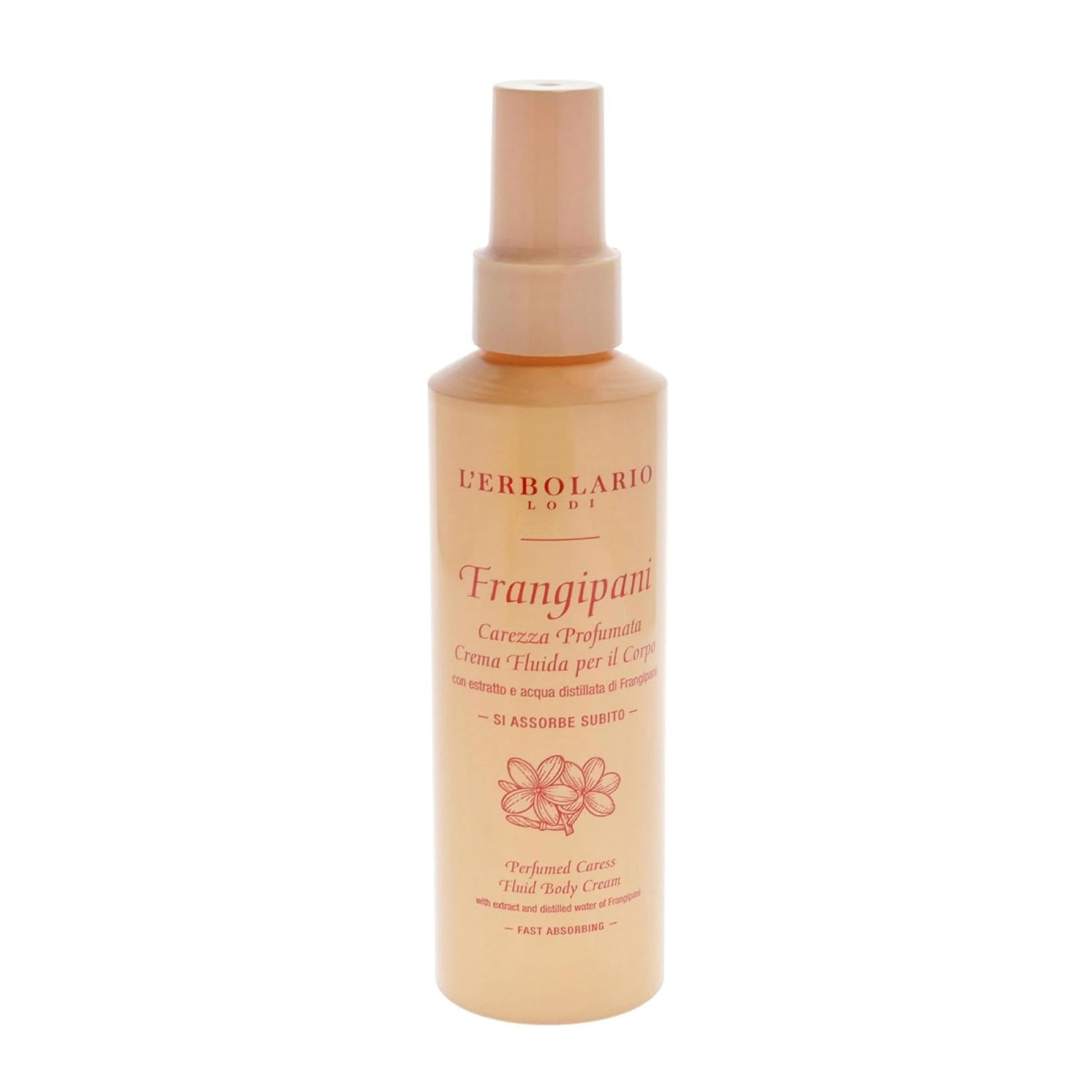 L'Erbolario Perfumed Caress Fluid Body Cream – Moisturizing Body Butter – Fast-Absorbing, Softening Skin Care with Coconut Oil - Frangipani – 5.07 oz