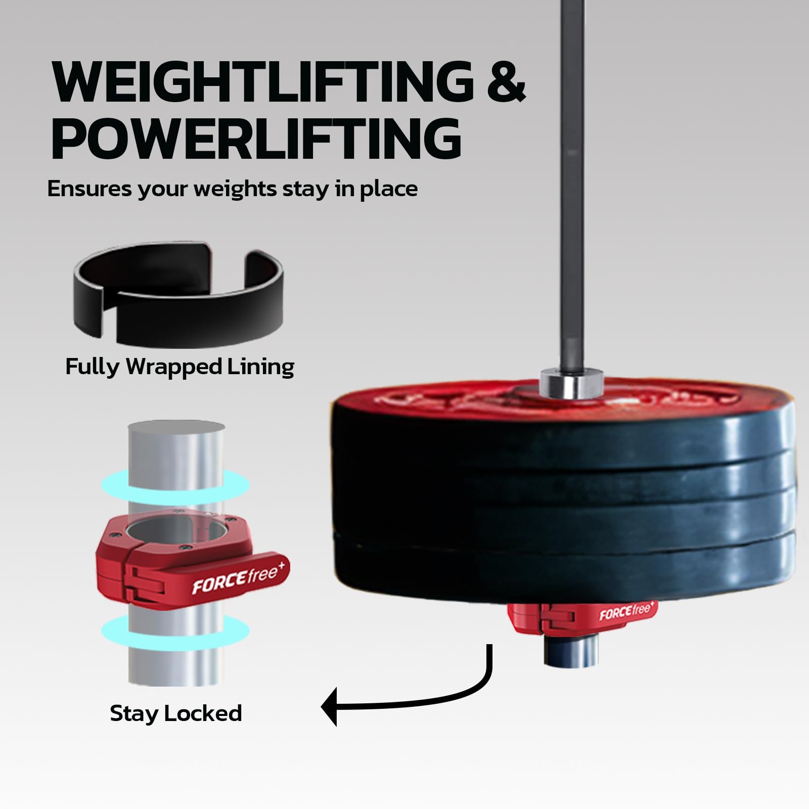 Forcefree+ Langhantel-Clips (Paar), Langhantelklemmen, Schnellspanner, olympische Langhantelklemmen mit rutschfestem TPR-Griff, Langhantelverschlüsse für sicheres Gewichtheben und Powerlifting