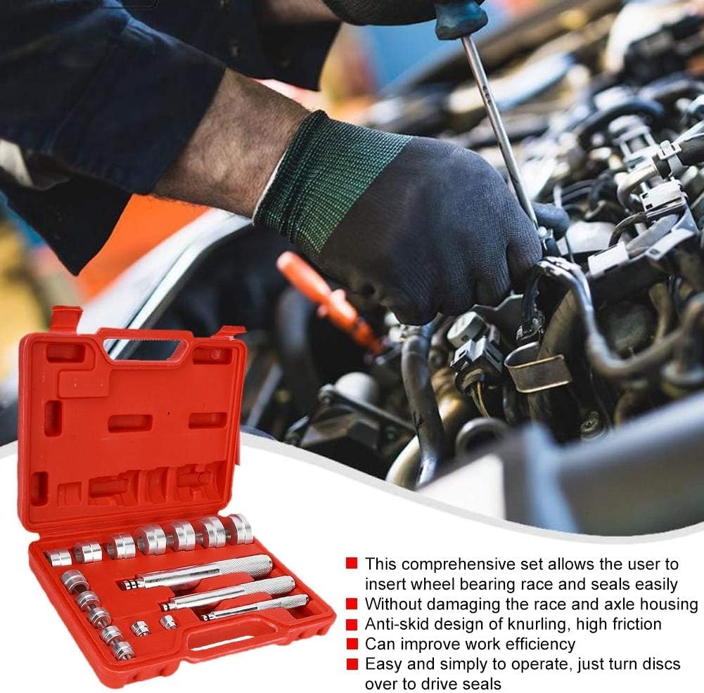 Kit de Prensa de rodamientos (17 Piezas), Herramienta para extraer bujes y Sellado de rodamientos de Rueda, Juego de rodamientos pequeños para Ruedas de Bicicleta, alternador y Lavadora.