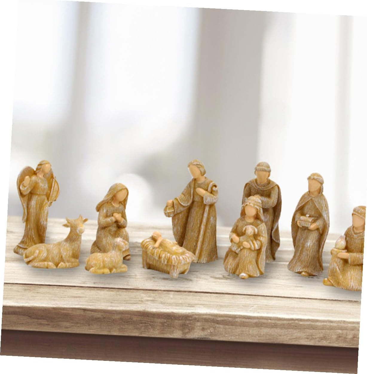 Alasum 10pcs Small Resin Jesus Nativity Figurines Set, Delicate Christmas Desk Ornaments for Holiday Home Decor