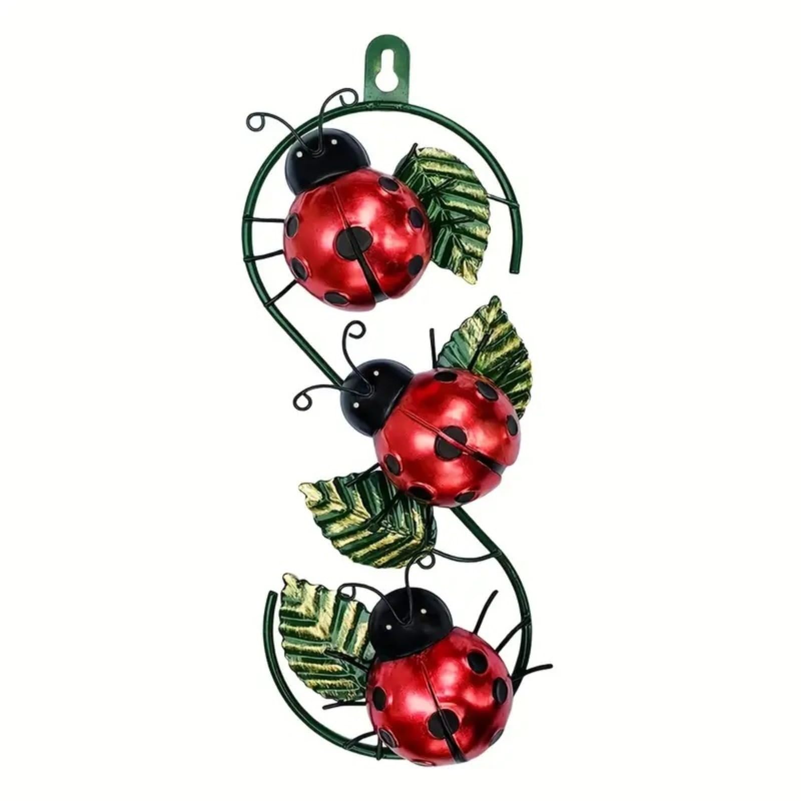 GUASDIE Metal Wall Art 11.4" Metal Ladybugs Bee Fence Decor Garden Decorations Outdoor for Wall Decor,Ladybirds