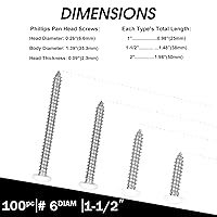 Vista 60 de QISHENG Black Head 100 PCS #4x1/4(0.25 pulgadas) Tornillos Phillips para Madera de Cabeza Redonda de Acero Inoxidable, Tornillo de Acero Inoxidable